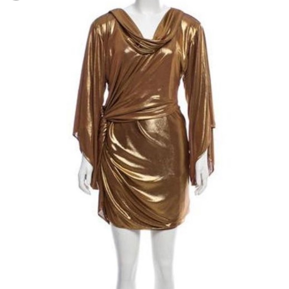 Halston Heritage Gold Cowl neck dress